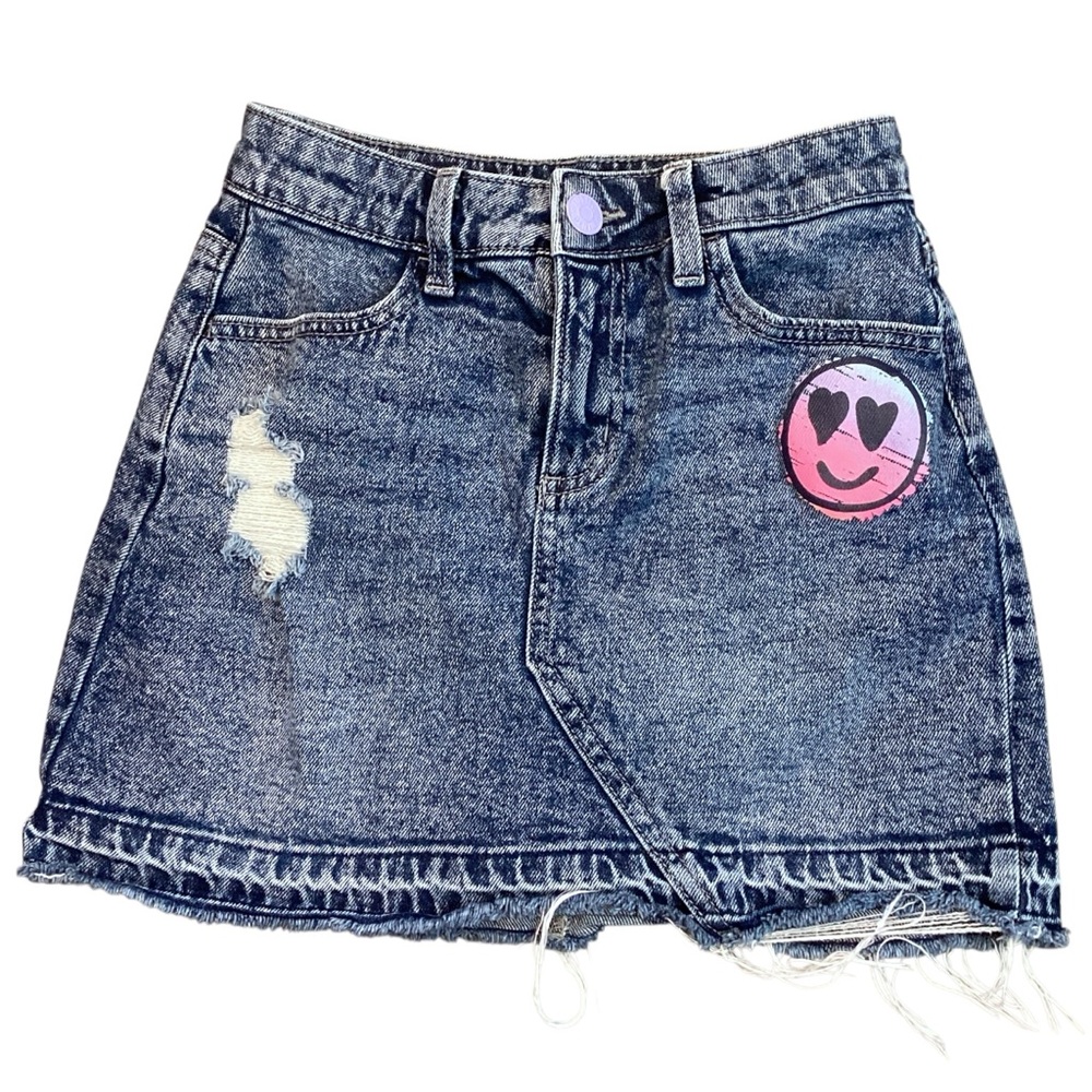 Justice Girls High Rise Denim Icon Raw Hem Distressed‎ Skort Size 12